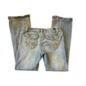 Vintage Z2 Womens STAR stitched LW Distressed Med. Wash bootcut Denim Blue Sz:13